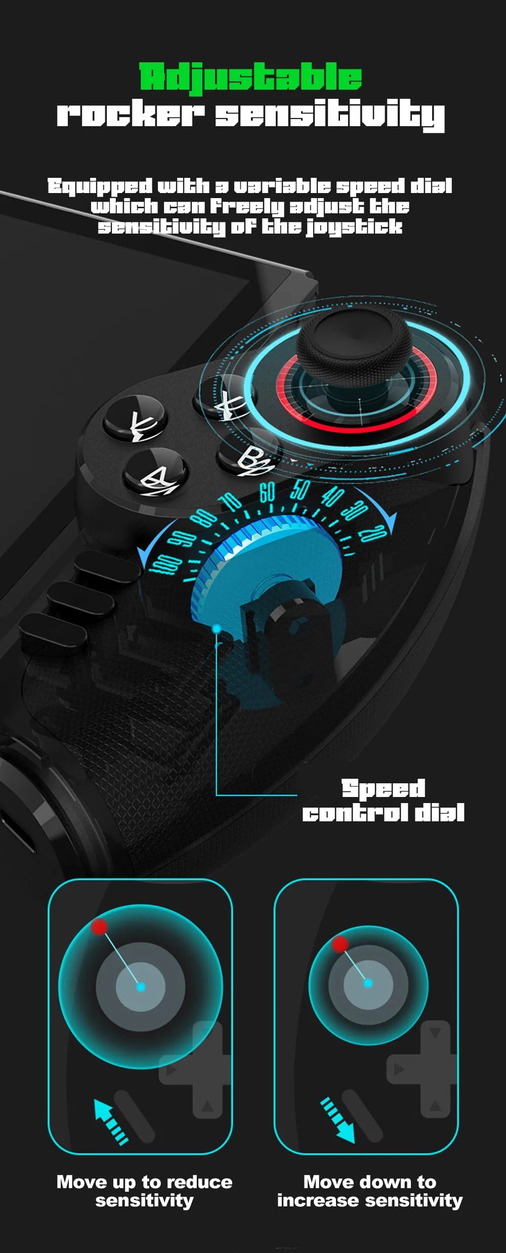 Mando Bluetooth Ipega PG-9777S para Nintendo Switch, Android, iOS, iPad y PC con luz RGB, vibración lineal y control extensible.
