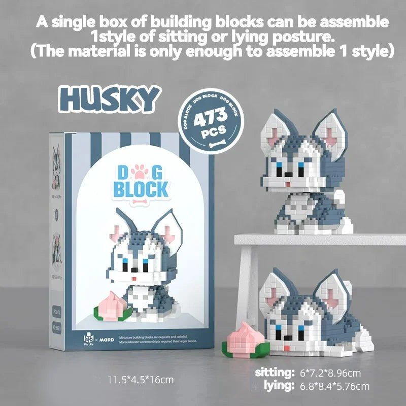 DIY Cute Dog Building Blocks Puppy Pet Model Animal Assemble Bricks Set Poodle Corgi Husky Cartoon Table Decor Gift for Kids