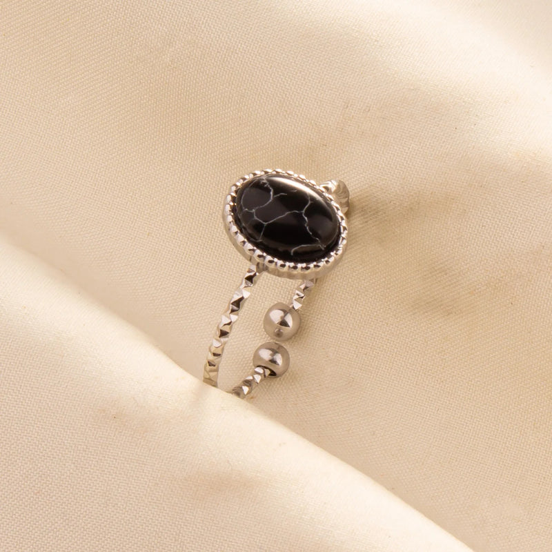 1pc Boho Turquoise Ring Stainless Steel Black Stone Silver Color Adjustable Ring Women Ethnic Ring Bohemian Jewelry Gift No Fade