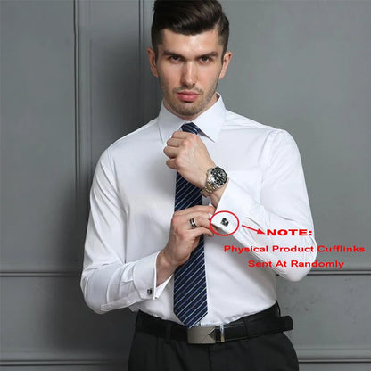 Camisa clásica de vestir para hombre con puños franceses, corte estándar, manga larga, para bodas, fiestas, oficina, trabajo, color blanco