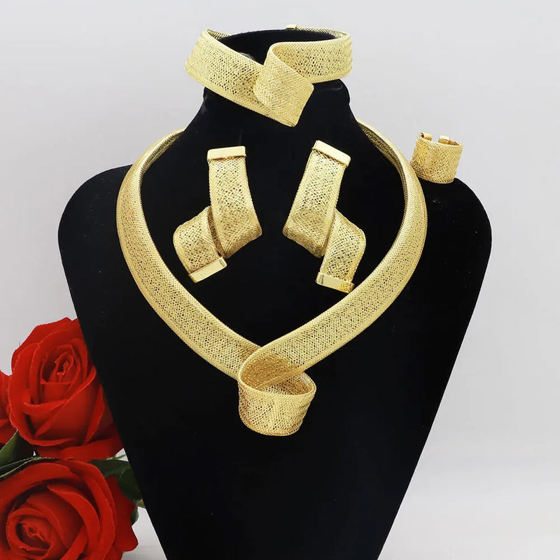 Women's Jewelry Sets Gold Plated Sprial Necklaces Simple Earrings Italian Fashion Rings Bracelets Wedding Accessories