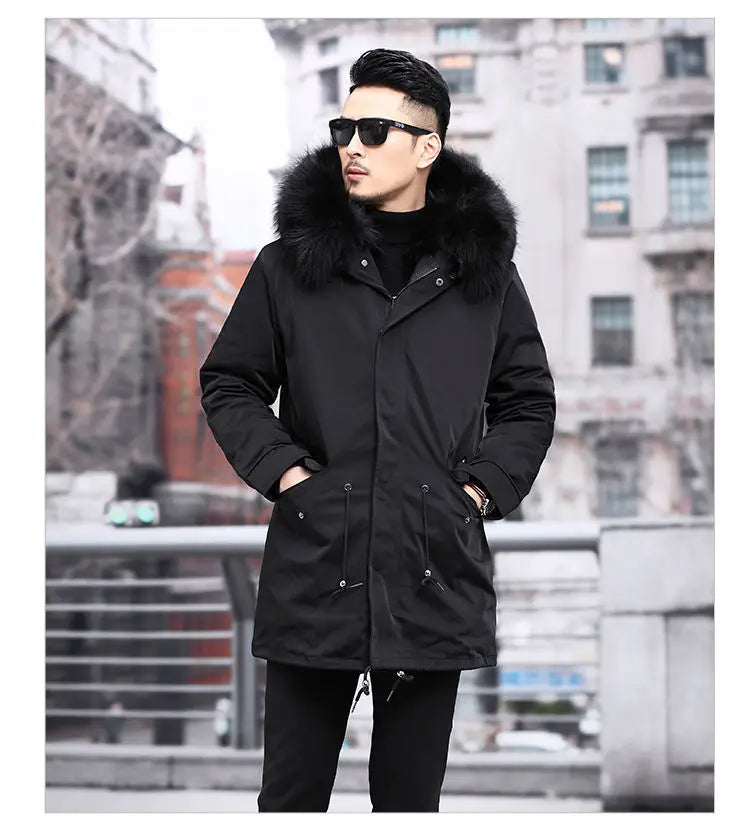 Abrigo de piel sintética Parker para hombre, cálido y nuevo de invierno, de una pieza, de piel sintética de visón, de longitud media.