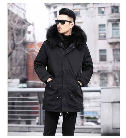 Abrigo de piel sintética Parker para hombre, cálido y nuevo de invierno, de una pieza, de piel sintética de visón, de longitud media.