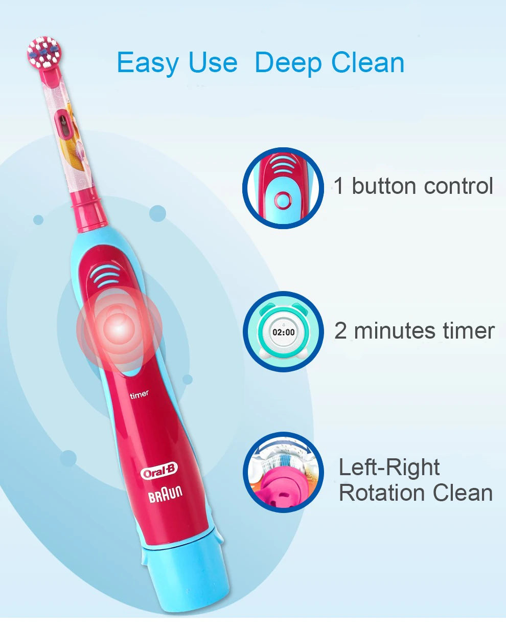 Cepillo de dientes eléctrico Oral-B Kids con cerdas suaves y cabezal reemplazable con temporizador de 2 minutos para niños mayores de 5 años.