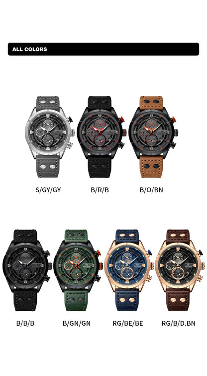 NAVIFORCE Men Casual Watch Fashion Luxury Waterproof Genuine Leather Strap Male Chronograph Quartz WristWatch Relogio Masculino