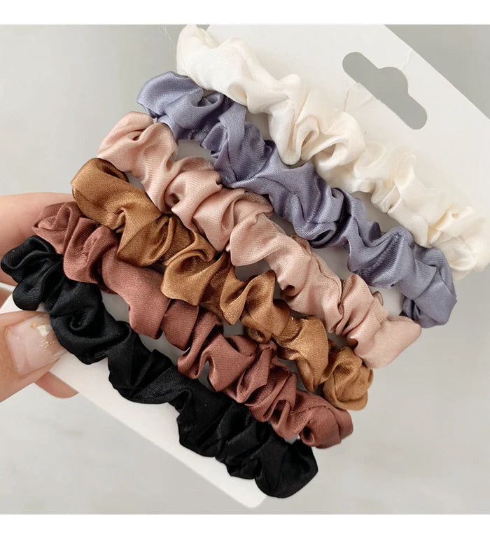 3/5/6Pcs Elegant Ponytail Holder Rubber Band Elastic Hairband Hair Accessories Silk Satin Scrunchies Women Solid Color Hair Rope