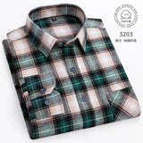 Men Fashion Long Sleeve Brushed Flannel Shirt Single Pocket Comfortable 100% Cotton Casual Slim Fit Button-down Plaid Shirts 8XL