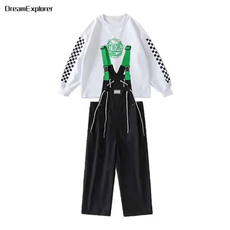 Boys Hip Hop Loose Overalls Girls K-pop Cargo Pants Kids Dungaree Joggers Children Jumpsuit Street Dance Romper Teen Streetwear