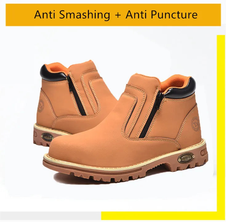 Zapatos de trabajo para hombre, zapatos de seguridad impermeables, botas de cuero antichispas para hombre, zapatos de soldador antideslizantes y antiperforación para hombre, zapatos de trabajo negros.