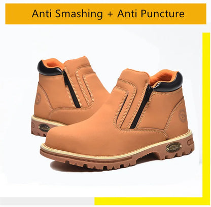 Zapatos de trabajo para hombre, zapatos de seguridad impermeables, botas de cuero antichispas para hombre, zapatos de soldador antideslizantes y antiperforación para hombre, zapatos de trabajo negros.