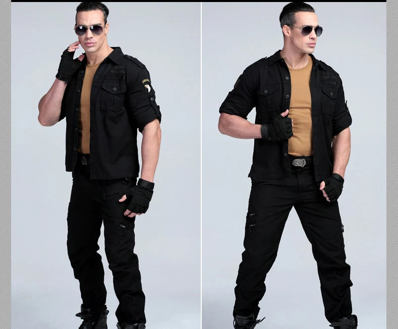 Short Sleeved Shirts Men Tactical T-shirt Spring Summer Workwear Cotton Vintage Shirt  Army Embroidery Pocket Cargo Tees