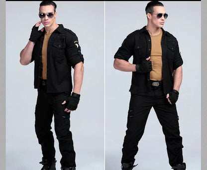 Short Sleeved Shirts Men Tactical T-shirt Spring Summer Workwear Cotton Vintage Shirt  Army Embroidery Pocket Cargo Tees