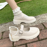 Women's Luxury Beaded Mary Jane Leather Shoes Spring/Autumn Fashion Comfortable Elegant Flat Black Walking Shoes Zapatos Mujer