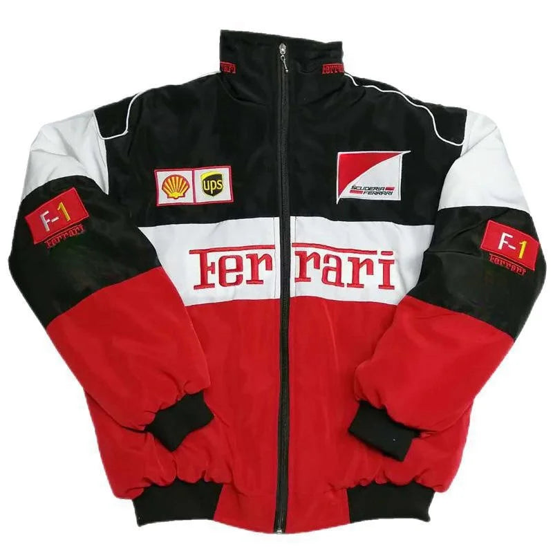 European American 2024 Spring Autumn New Cross Border Amazon F1 Rally Color Blocked Embroidered Long Sleeved Motorcycle Jacket