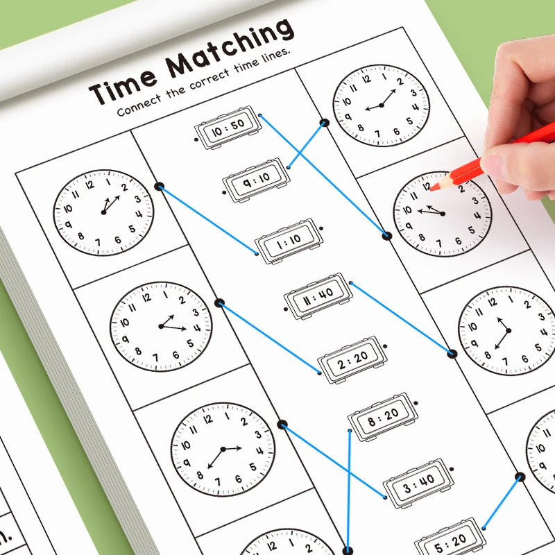 Children's Practice Book for Learning How to Tell Time, Suitable for Home-Based Kindergarten Activities, Includes Reading and Math Exercises, Ideal for Classroom Teaching and Back-To-School Supplies Time Practice Cards/Early