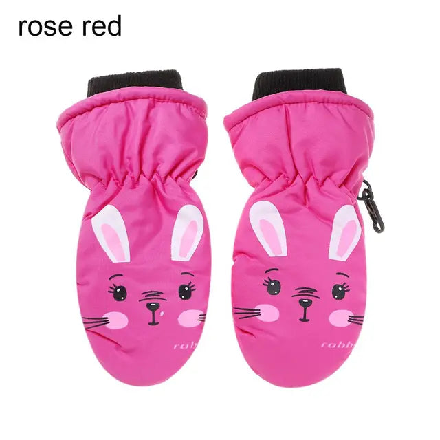 Guantes de invierno para bebés y niños, cálidos, gruesos, resistentes al viento, con dibujos de conejos, de dedos completos, para niños pequeños, niñas de 0 a 5 años 