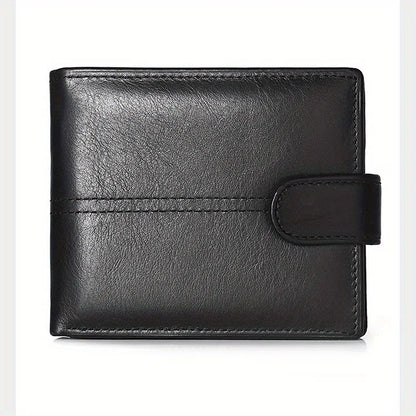 Men's Genuine Leather Wallet, Rfid Anti-Theft Brush, Anti-Magnetic, Short Coin Purse, Large Capacity, Multi-Slot Buckle Wallet