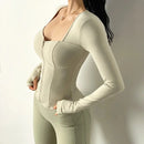 Chaqueta deportiva sexy de manga larga con almohadilla para el pecho, ajustada, para mujer, para yoga, running y fitness, para otoño, zapatillas de entrenamiento Nike Airbag.