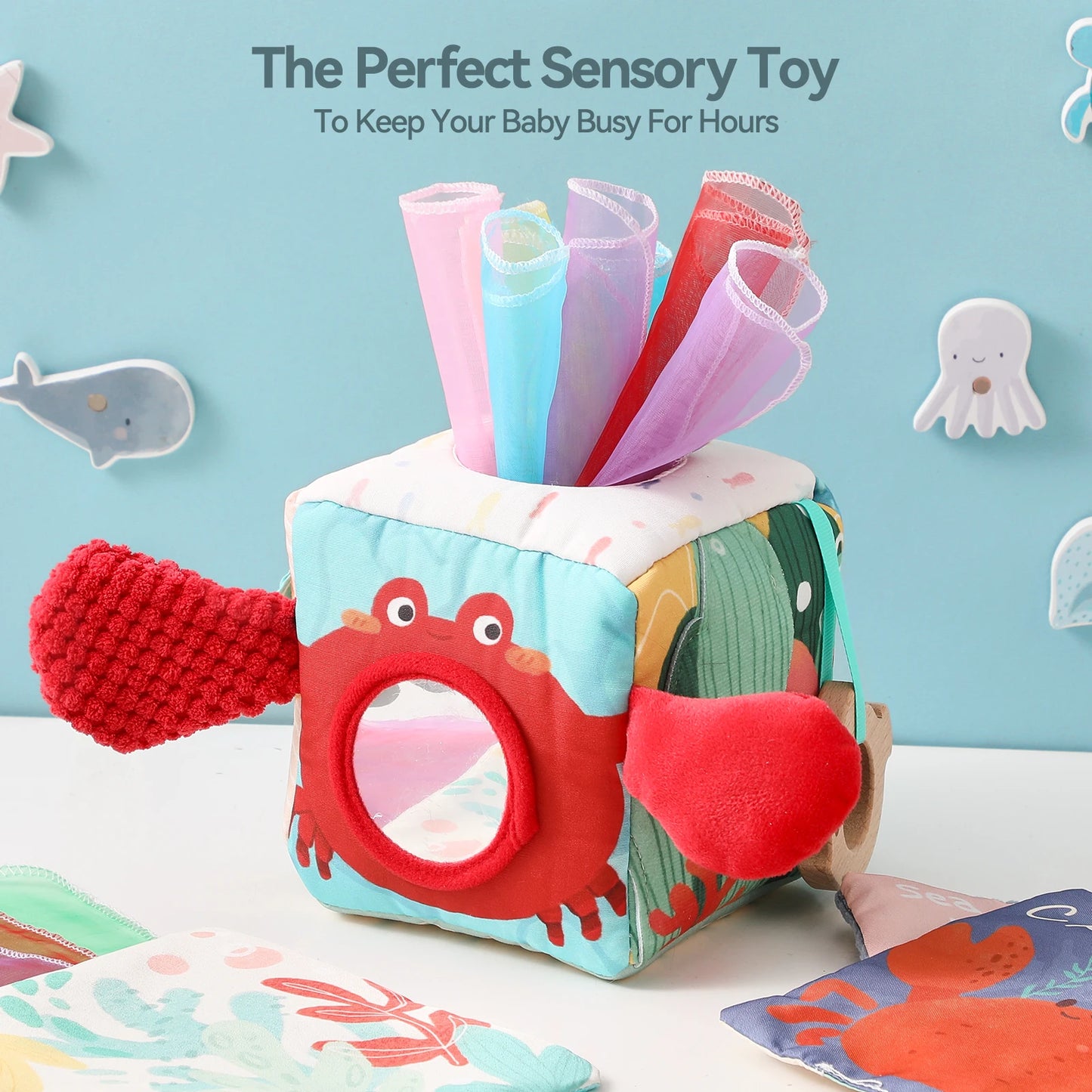 Baby Toys Magic Tissue Box Cotton Finger Exercising Montessori Busy Board Game Educational Toy Soft Rattle Game Ocean Cloth Book