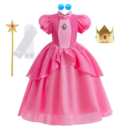Peach Cosplay Costume for Girls Fancy Princess Cosplay Pink Dress Carnival Birthday Party Kids Movies Ball Gowns Clothes