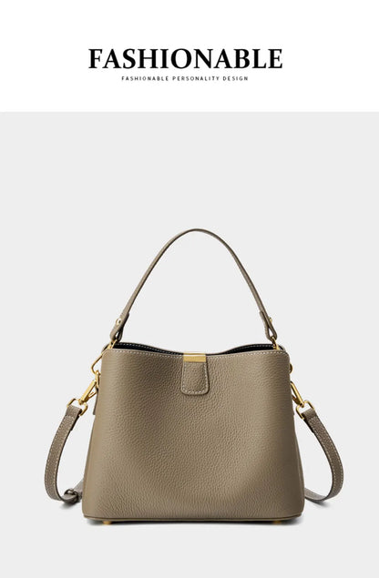 100% Genuine Leather Women's Bucket Bag Luxury Designer Versatile Shoulder Bag Women Commuter Crossbody Bags Female Handbag