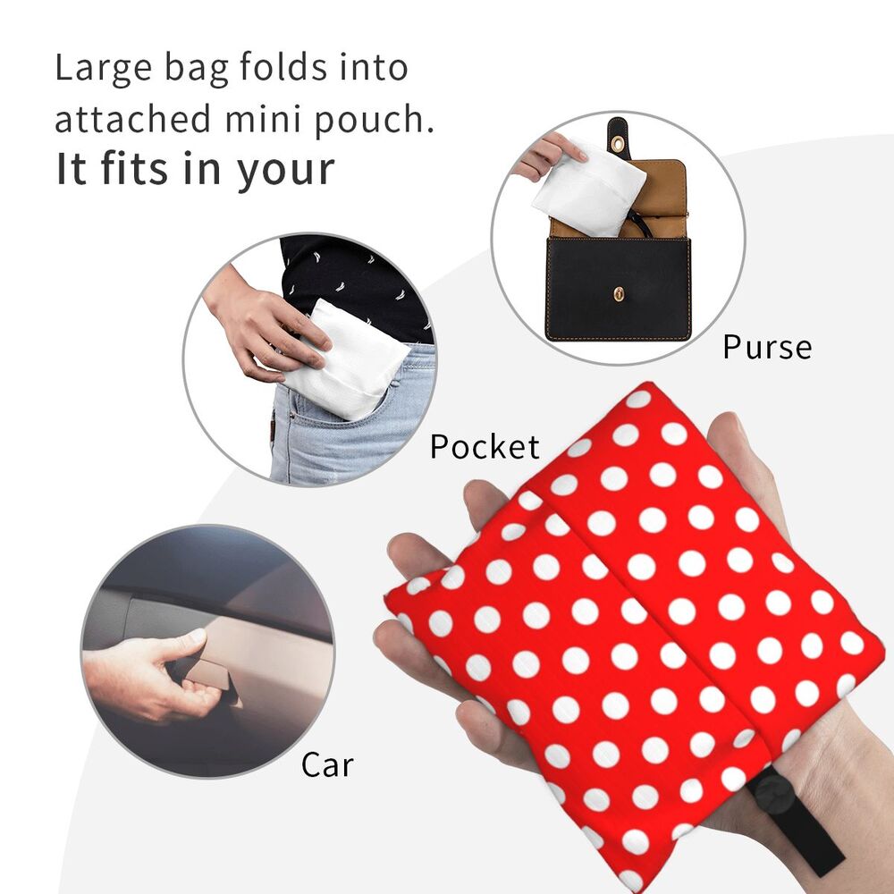 Custom Recycling Classic Black And White Polka Dot Shopping Bag Women Tote Bag Portable Grocery Shopper Bags