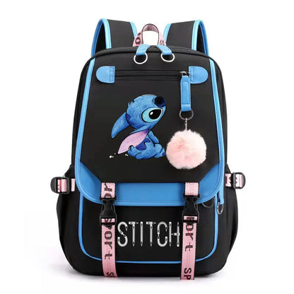 Mochila femenina Disney Stitch con carga USB, mochila escolar para adolescentes, niñas y niños, mochila para portátil, mochilas de viaje para mujeres