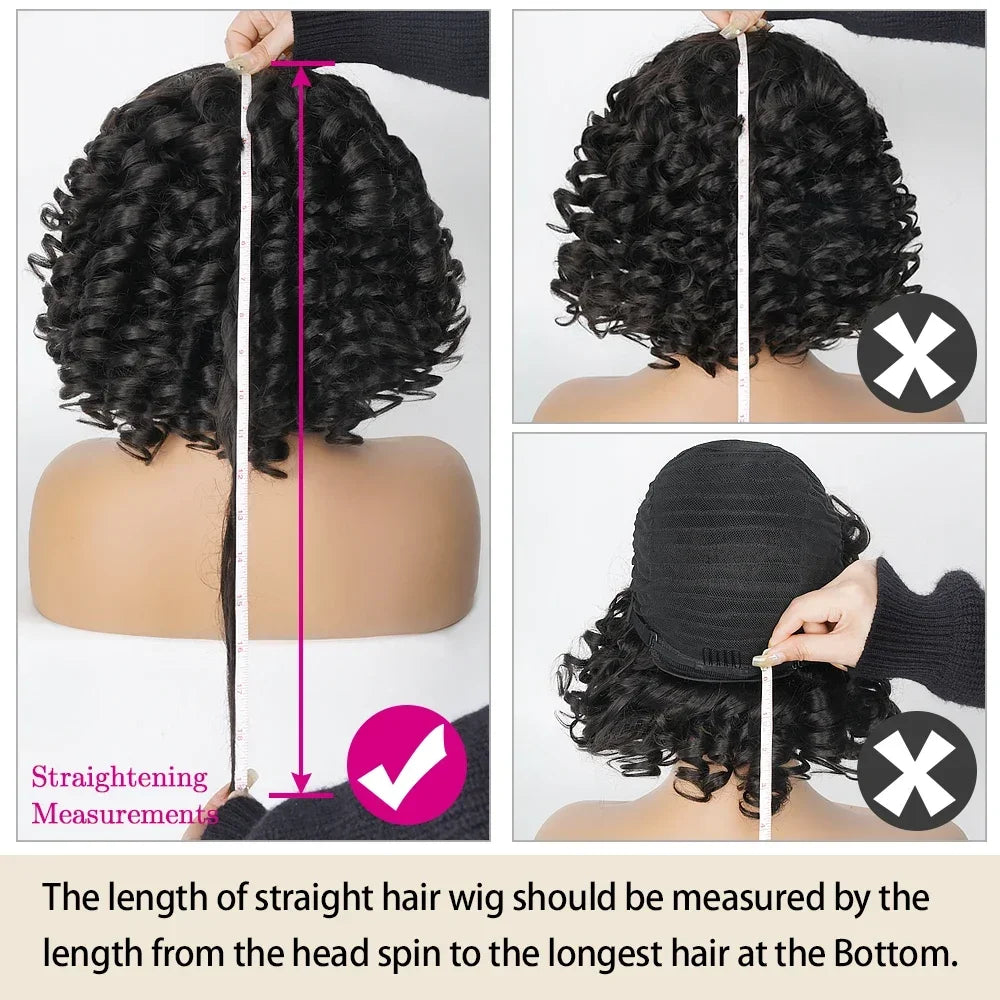 Short Curly Bob Wig Human Hair With Bangs Ready to Go Glueless Bouncy Curly Human Hair Wigs Machine Made Afro Wigs for Women