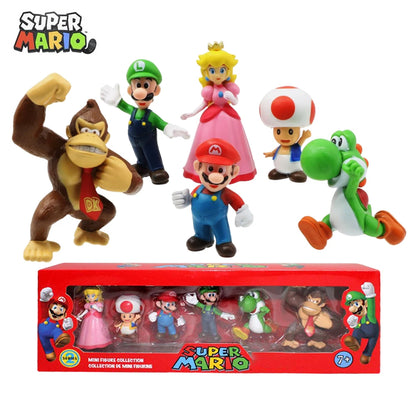 Figuras de acción de Super Mario Bros. de PVC, set de 6 unidades, Luigi, Yoshi, Donkey Kong, Mushroom, para niños, regalos de cumpleaños
