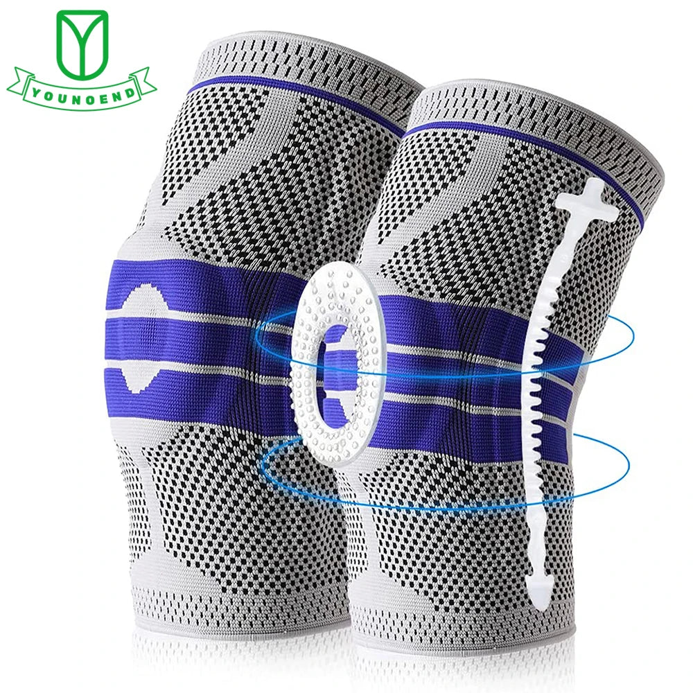 Silicone Padded Knee Pads Supports Brace Basketball Fitness Meniscus Patella Protection Kneepads Sports Safety Knee Sleeves