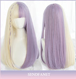 AS Long Straight Black Synthetic Wig For Women With Bangs Black Cosplay Lolita Wigs Heat Resistant Natural Hair