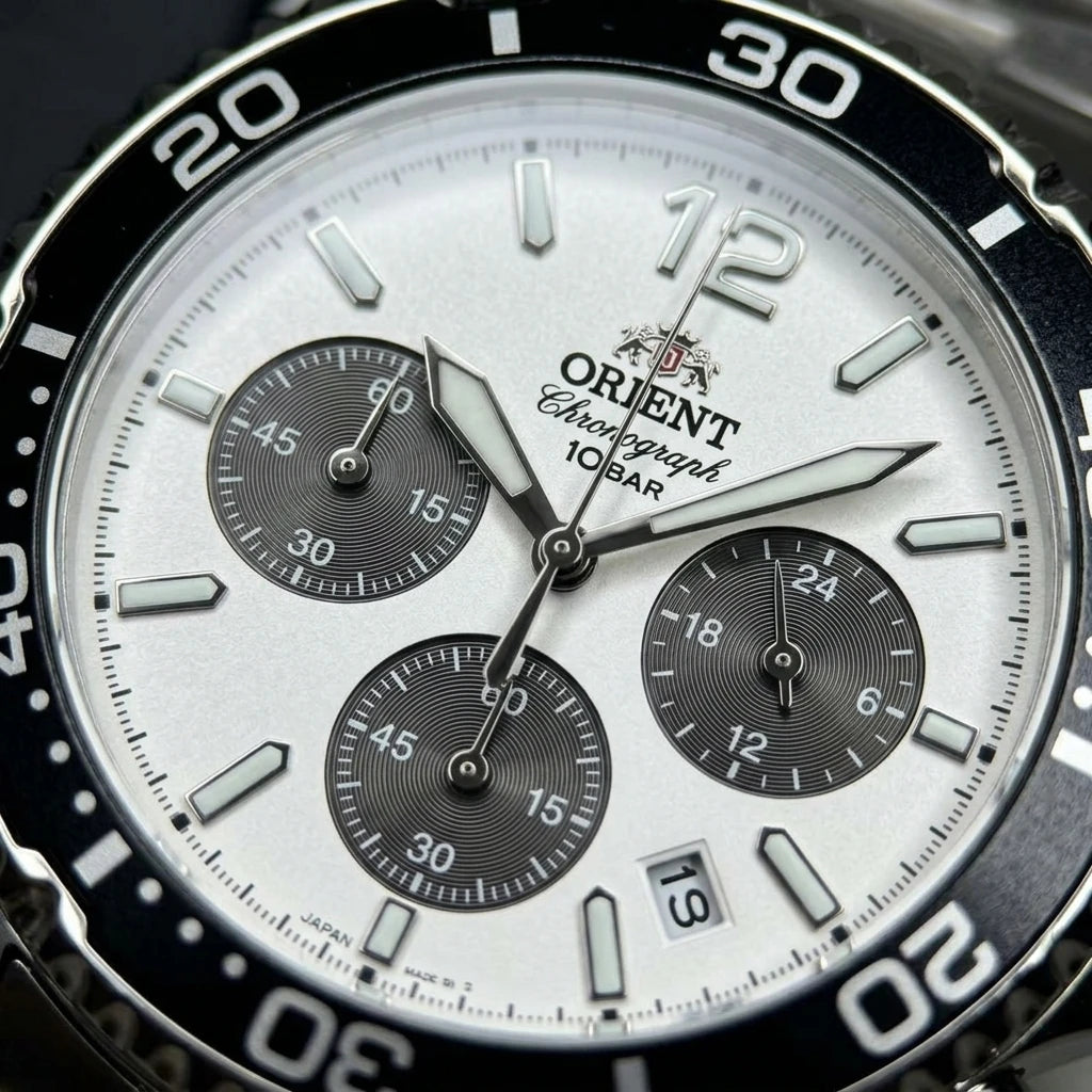 Relógio masculino cronógrafo solar diver em aço inox a prova de agua 200mm