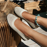 Cross-Border New Solid Color Round Toe Feizhi Flat Ballet Flats Women Casual Breathable Knit Slip-On Work Shoes