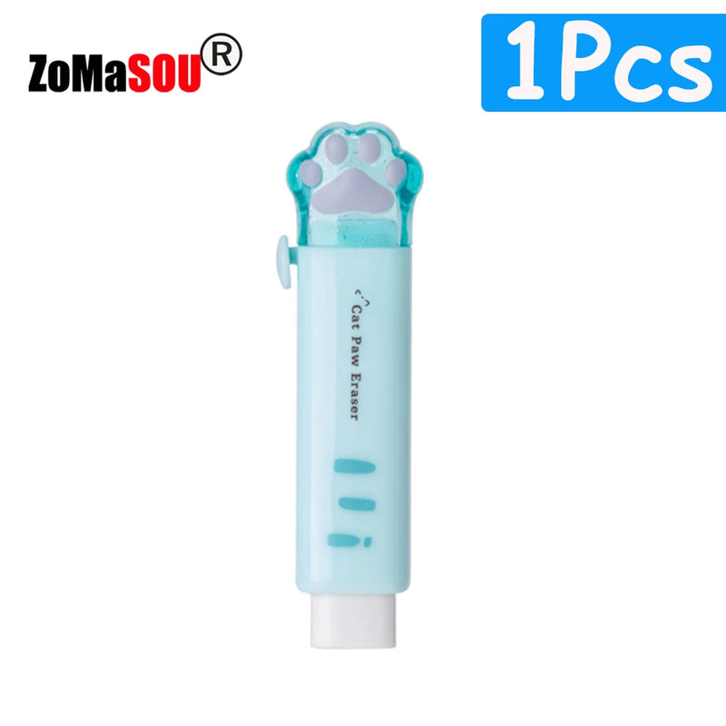 1-8Pcs New! Kawaii Cat Paw Rubber Erasers Retractable Pencil Eraser for Kids Students School Home Office Writing Drawing