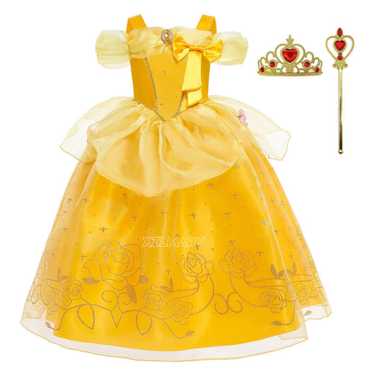 New Princess Dresses Girls Belle Party Costume Girl Christmas Birthday Flower Clothes Beauty and the Beast Fancy Disguise