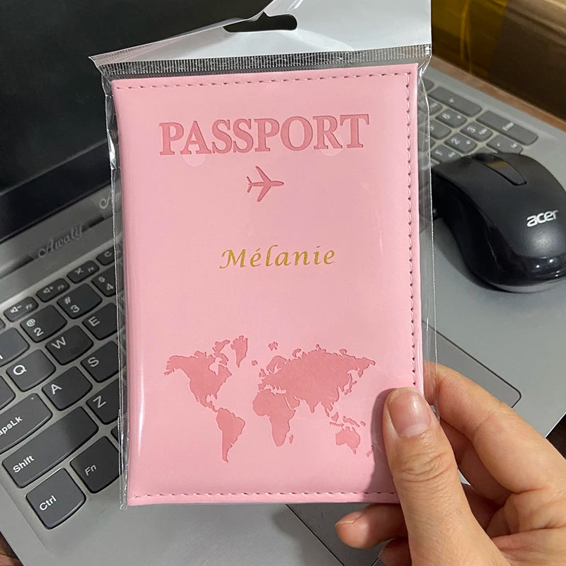 Funda de pasaporte personalizada con nombre en color dorado, billetera de viaje para hombre y mujer, porta pasaporte personalizable con nombre, tarjetero de presentación