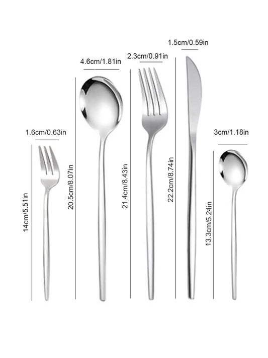 Juego de cubiertos de acero inoxidable de 30 piezas, cuchillo para carne, tenedor para fruta, juego de cuchara de postre