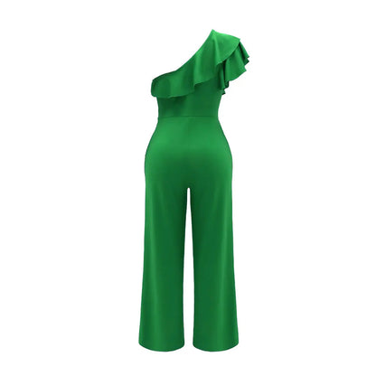 Ruffle One Shoulder Jumpsuit, Elegant Solid jumpsuit For Spring &Summer, women's Clothing