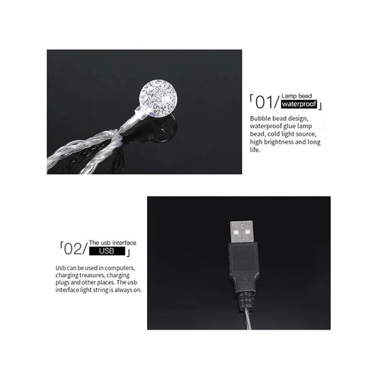 Guirnalda de luces LED de colores para acampar al aire libre, 6 metros, luz de estrella, luz decorativa navideña, batería USB