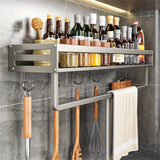 YMOLGA 1/2pcs Aluminum Wall-Mounted Spice Rack Multifunctional Item Shelf Kitchen Tools Hooks Kitchen Condiment Storage Rack