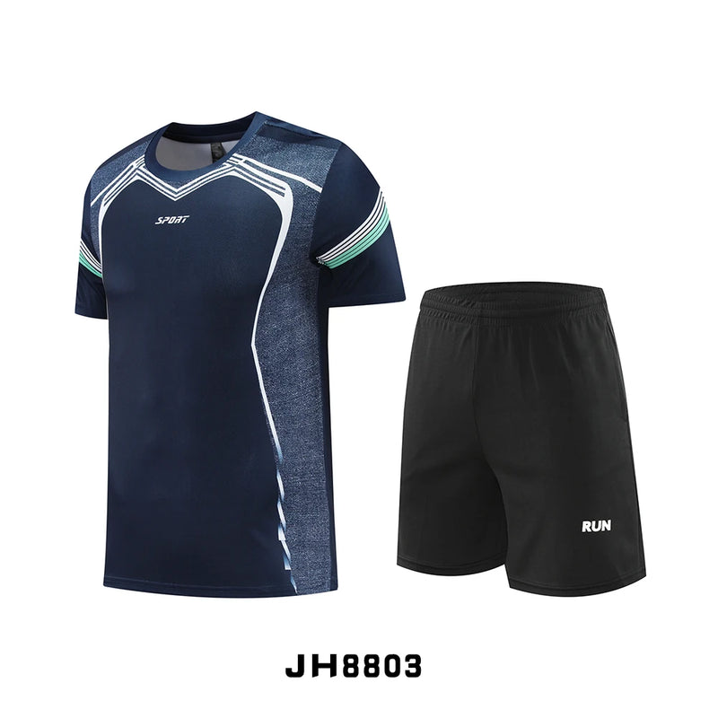 Fitness Clothes Ice Silk Quick Drying T-shirt Suit Men Short Sleeve Running Sportswear Shorts Tracksuit Gym Sports Training Sets