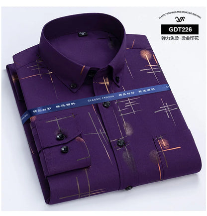 Latest Men's Dress Shirts Spring Autumn Non-iron Anti-wrinkle Business Casual Print Thin Plaid Soft Slim Fit Chemise Homme