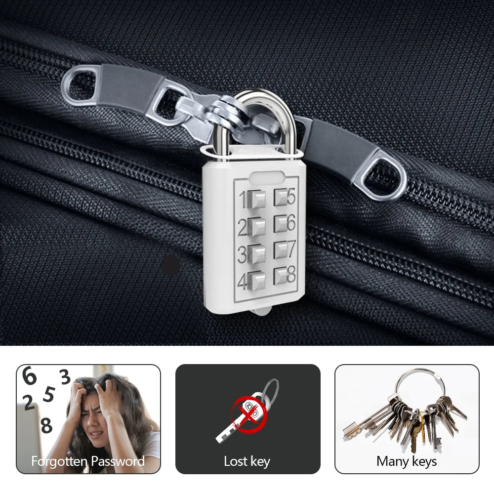 8-Digit Combination Outdoor Button Waterproof Fixed Random Code Padlock Zinc Alloy Luggage Travel Smart Lock With Key Anti-Theft