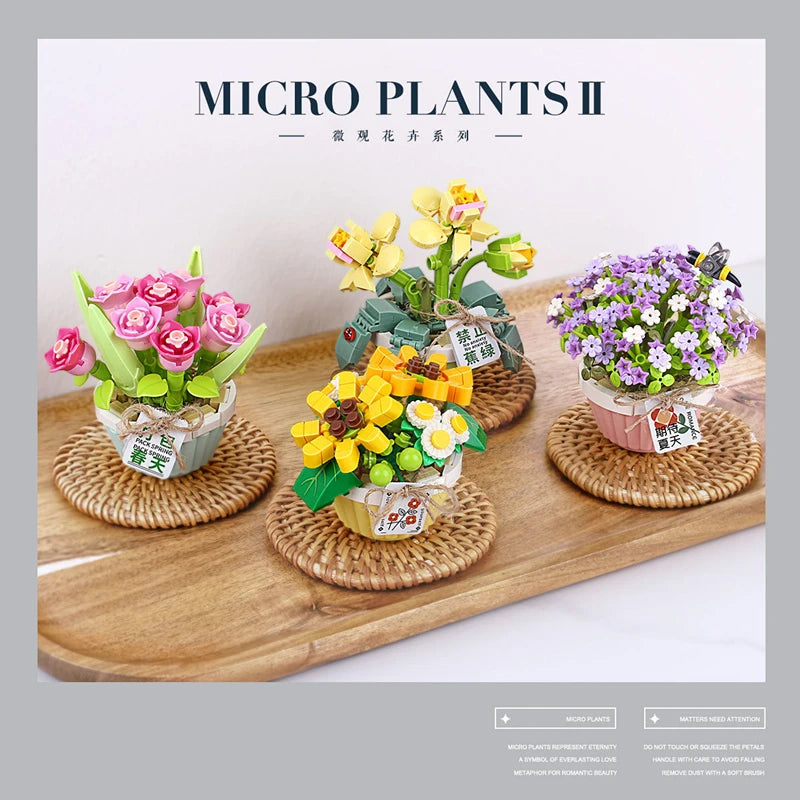DIY Flower Vase Succulent Cactus Snow Lotus Potting Plants Gardens Building Blocks Model MINI Bricks Kids Sets Kits Toys