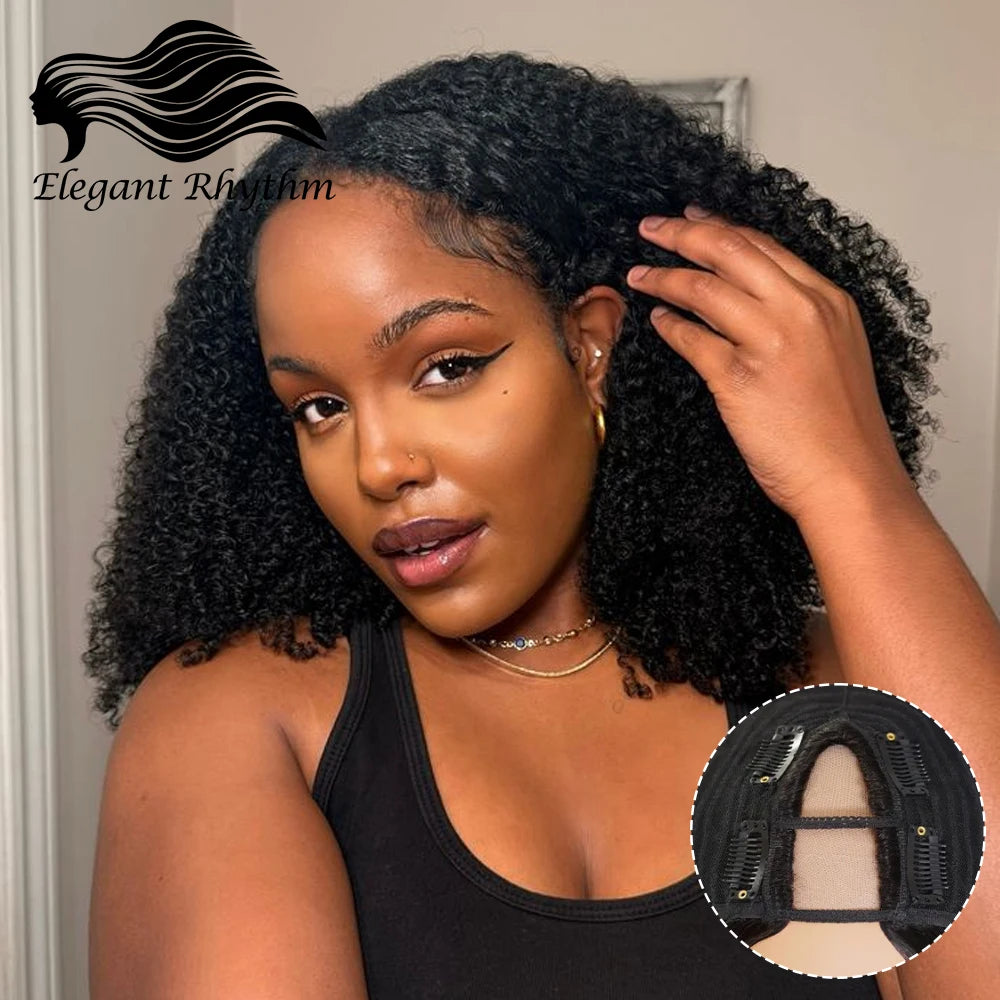 Afro Kinky Curly Wigs with Bangs 200% Density Brazilian Remy Human Hair Full Machine Made Wigs Short Afro Curly Wigs For Women
