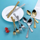 Juego de cubiertos de alta calidad con mango tallado exquisito, vajilla dorada de acero inoxidable, cuchillo, tenedor, cuchara, juego de cubiertos