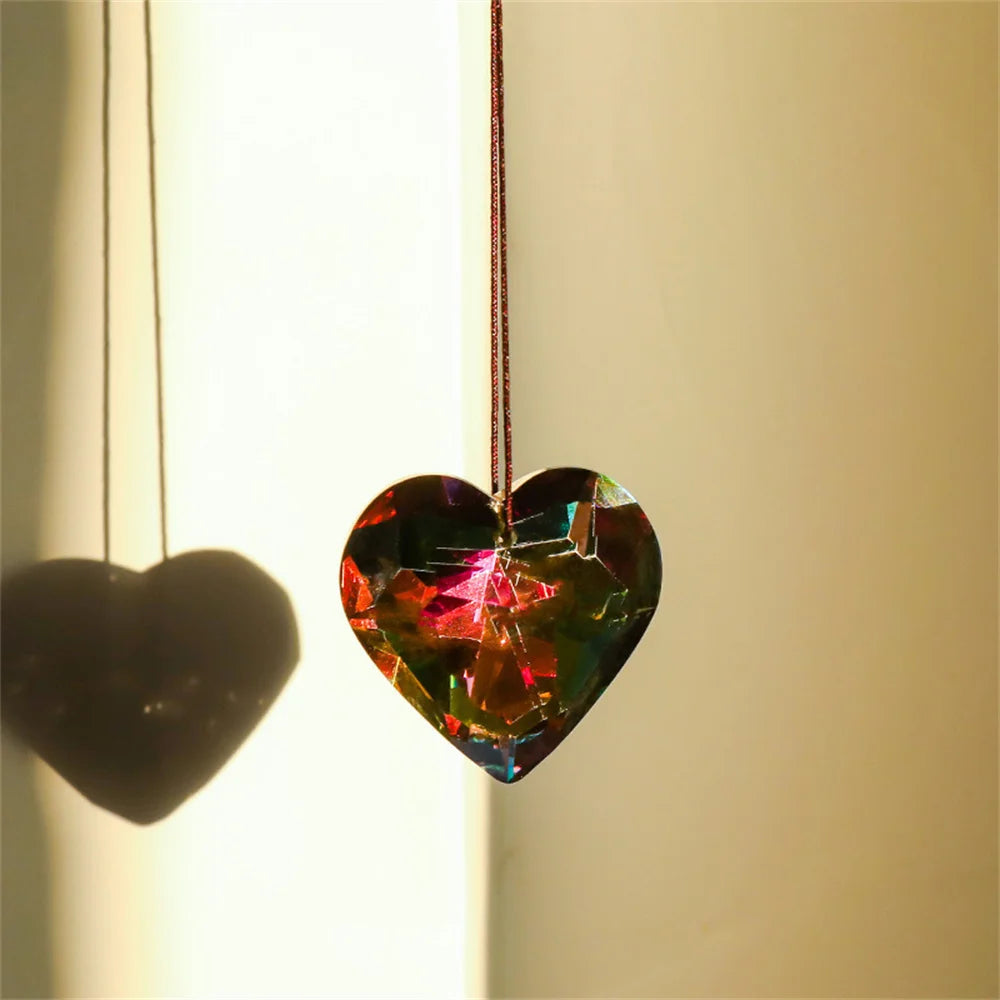 45mm Hanging Heart Suncatcher Prism Pendant Crafts for Home Office Garden Decoration Rainbow Maker Window Pendant 2025 Xmas Gift