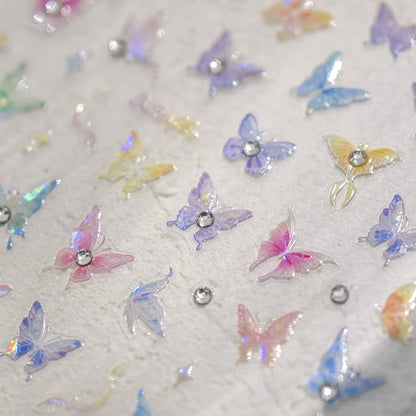 Colorful Pink Gradual Moon Star Cloud Butterfly Rhinestone 5D Soft Embossed Relief Nail Art Sticker 3D Decal Decoration Manicure