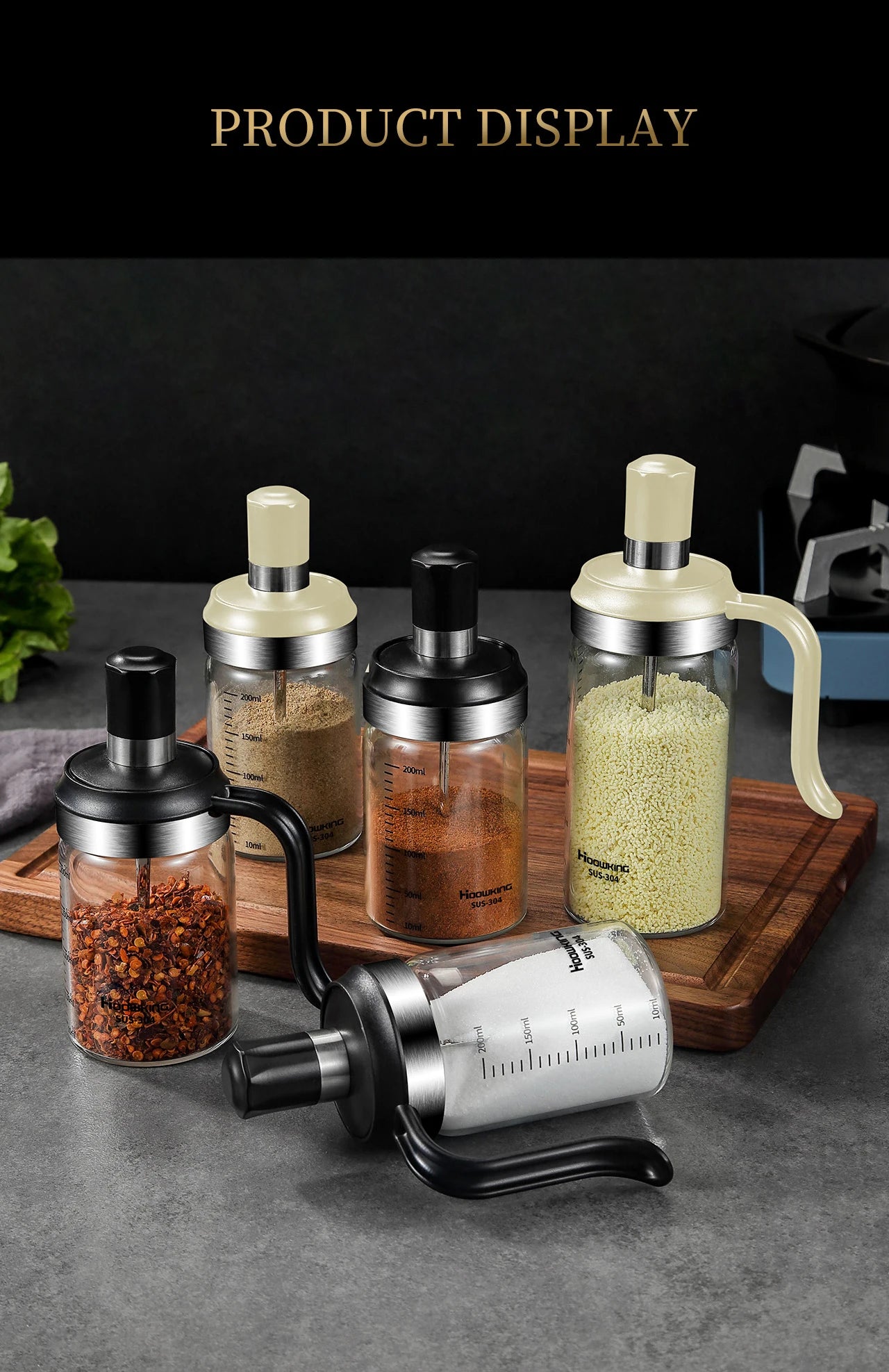 Organizador de tarros de especias, accesorio, azucarero, salero, contenedor de condimentos, cajas con cucharas, suministros de almacenamiento, cajas de especias