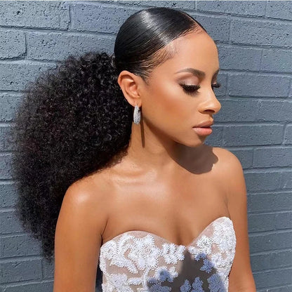 Extensão de rabo de cavalo com cordão sintético, encaracolado profundo, resistente ao calor, clipe instantâneo, afro, peças de cabelo encaracolado para mulheres